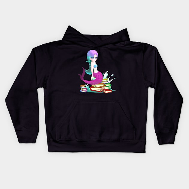 Beautiful Chibi Anime Mermaid Book Lover Kids Hoodie by TheBeardComic